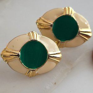 Green and Cream Vtg Earrings 80s